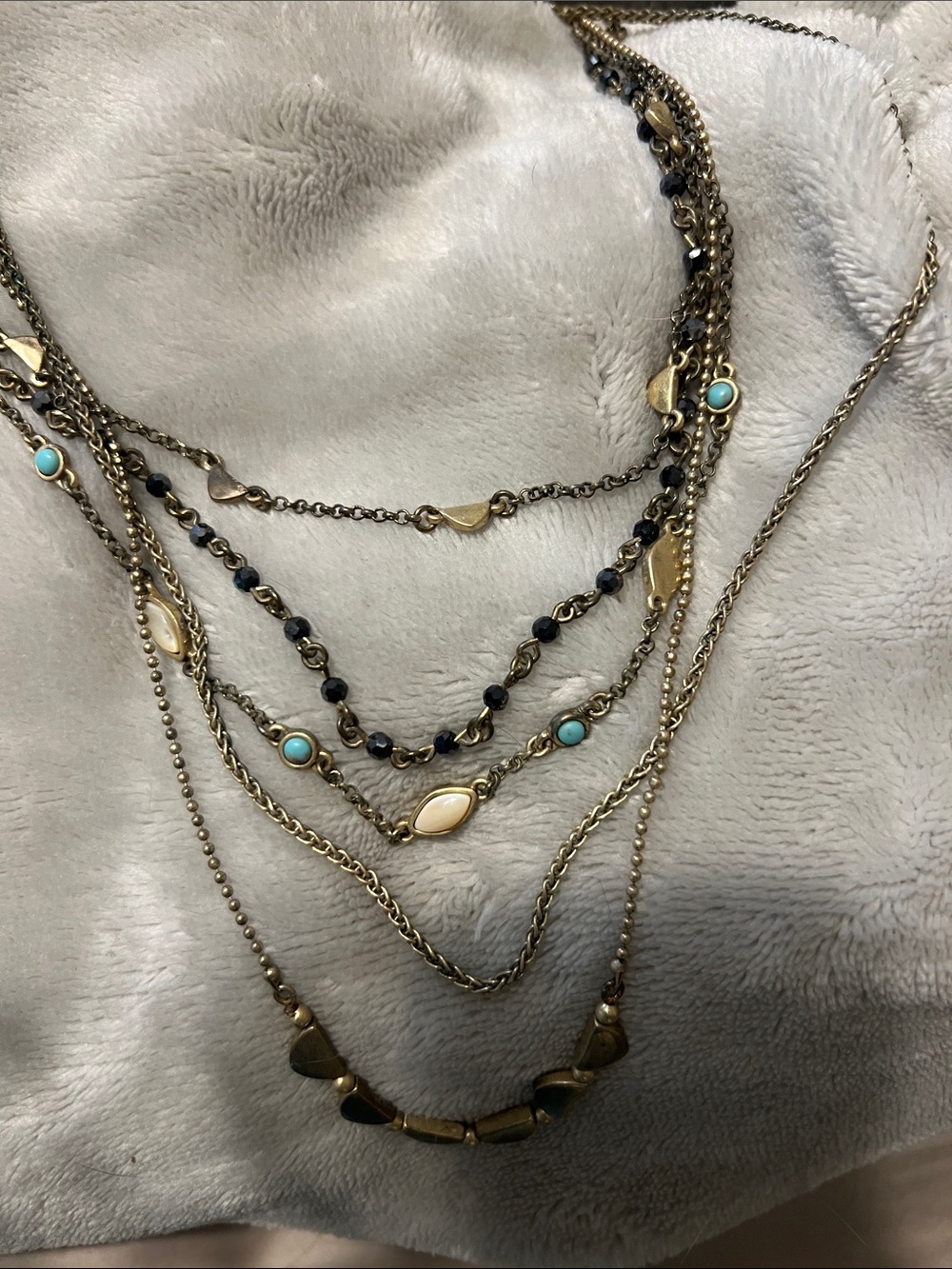 Lucky Brand Layered Gold-Tone Necklace with Turquoise and Cream Stones